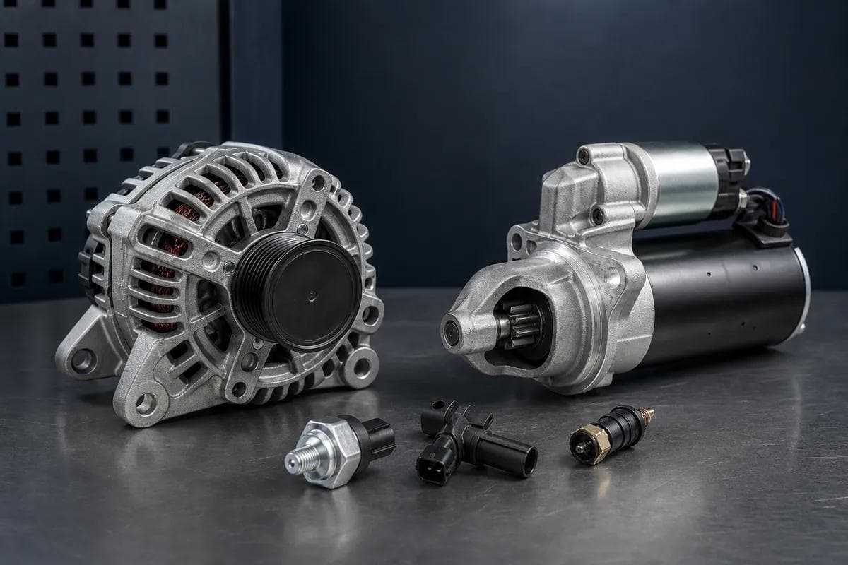 Alternador, motor de partida e sensores.